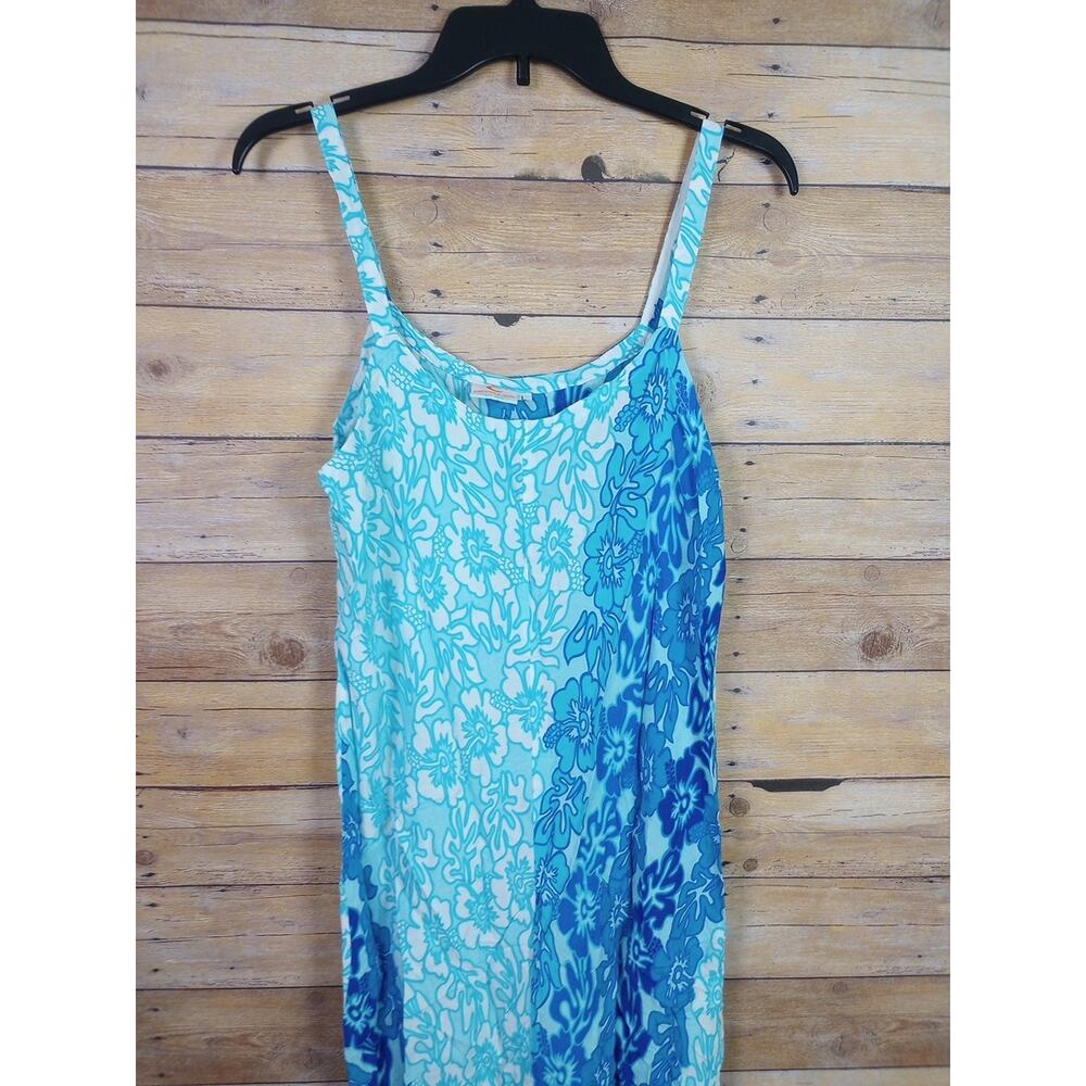 Pineapple Moon Dress Large Blue White Flowers Sleeveless Fringe Summer Hawaiian - Picture 2 of 6